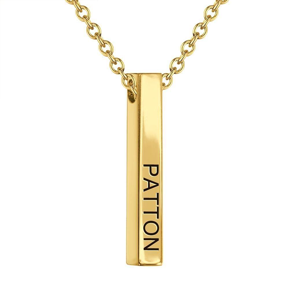 3D Engraving Bar Necklace, 4 Sided Vertical Name Necklace Unique Gifts Golden