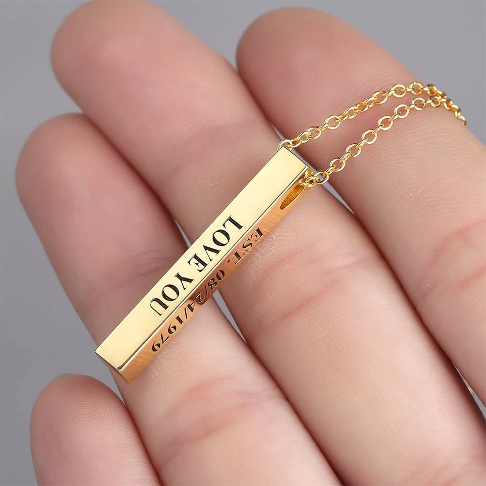 3D Name Necklace -  Custom Vertical Bar Necklace - Name Plate Necklace Engraved - Gifts for Husband