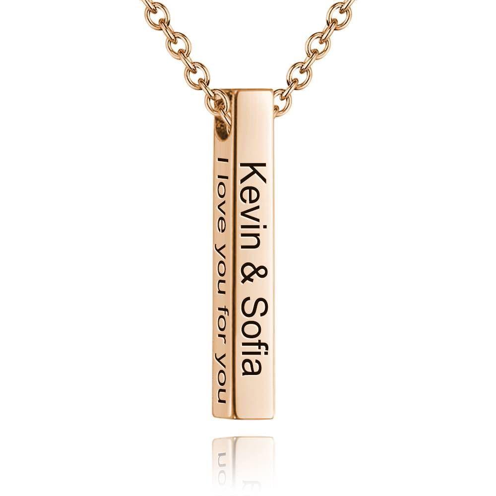 3D Engraving Bar Necklace, 4 Sided Vertical Name Necklace Silver