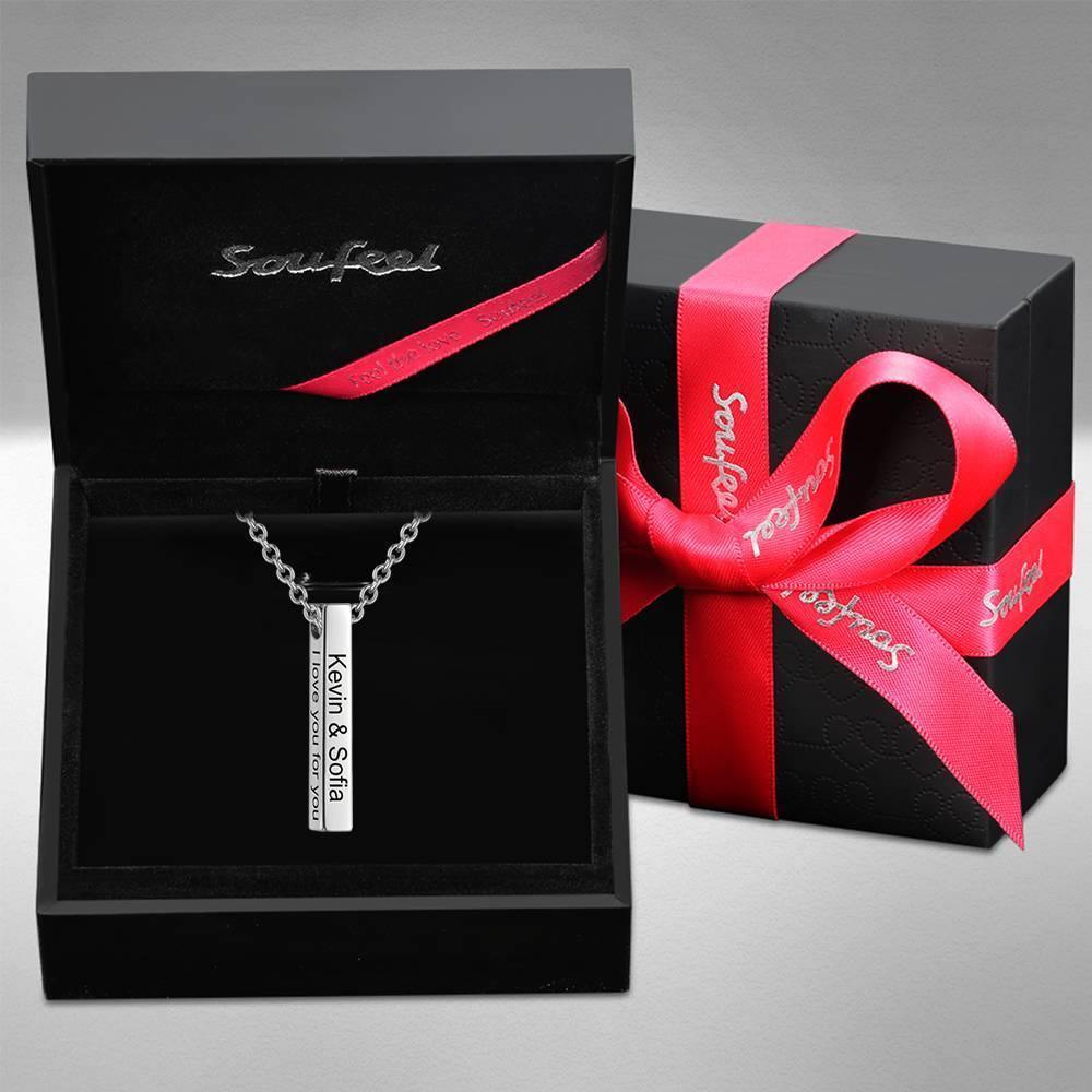 3D Engraving Bar Necklace, 4 Sided Vertical Name Necklace Silver