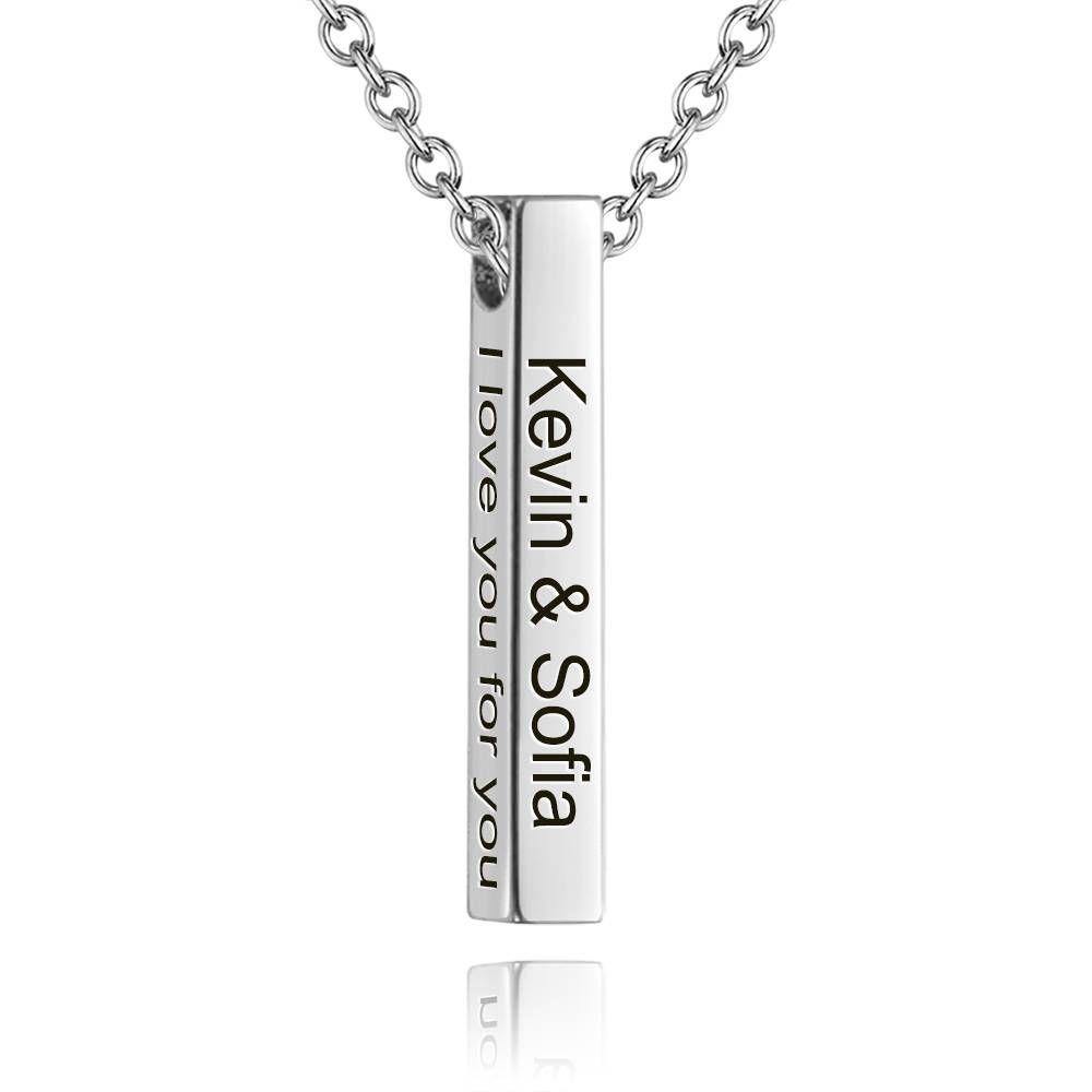 3D Name Necklace -  Custom Vertical Bar Necklace - Name Plate Necklace Engraved - Gifts for Husband