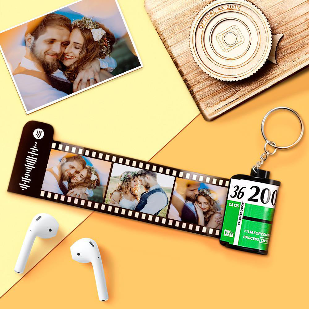10 Pics Custom Photo Camera Roll Keychain Customized Photo Gifts for Family Green Color