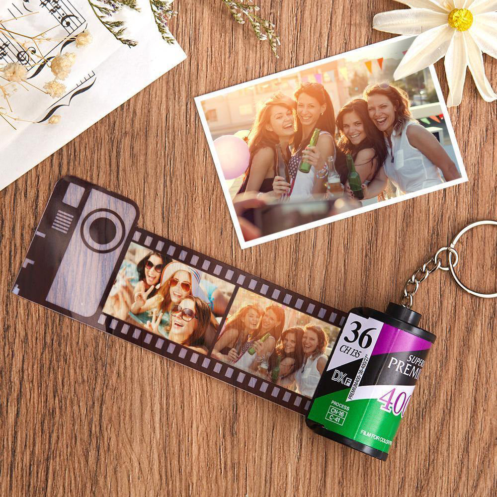 10 Pics Custom Photo Camera Roll Keychain Customized Photo Gifts for Family Green Color