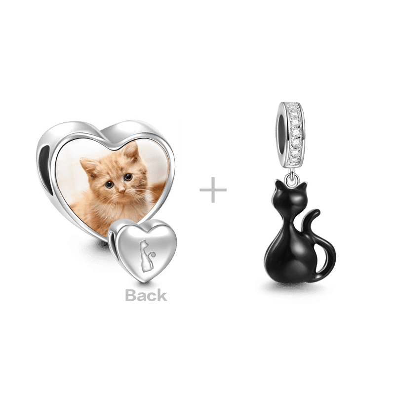 Black Cat Charm Set of 2 Silver