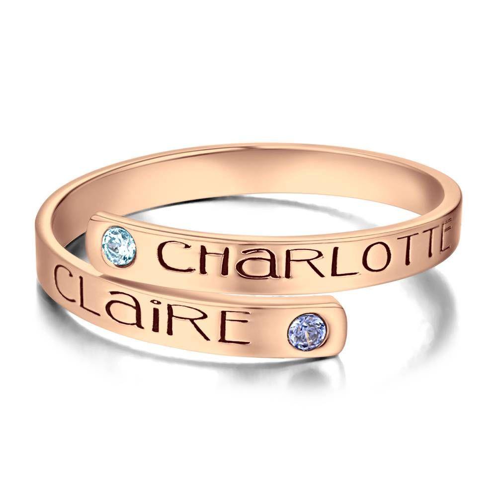 Birthstone Wrap Ring, Engraved Ring I Love You 14K Gold Plated