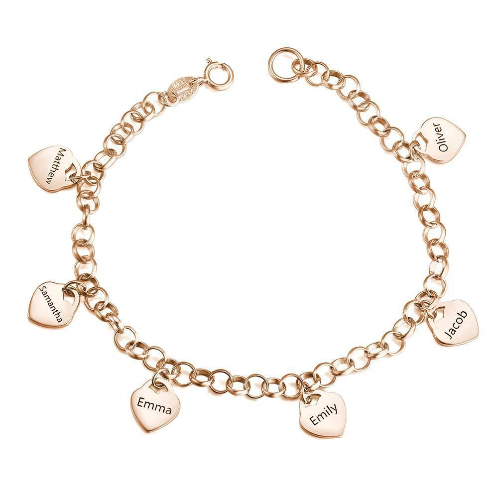 Engraved Bracelet with Heart Six Names Rose Gold Plated