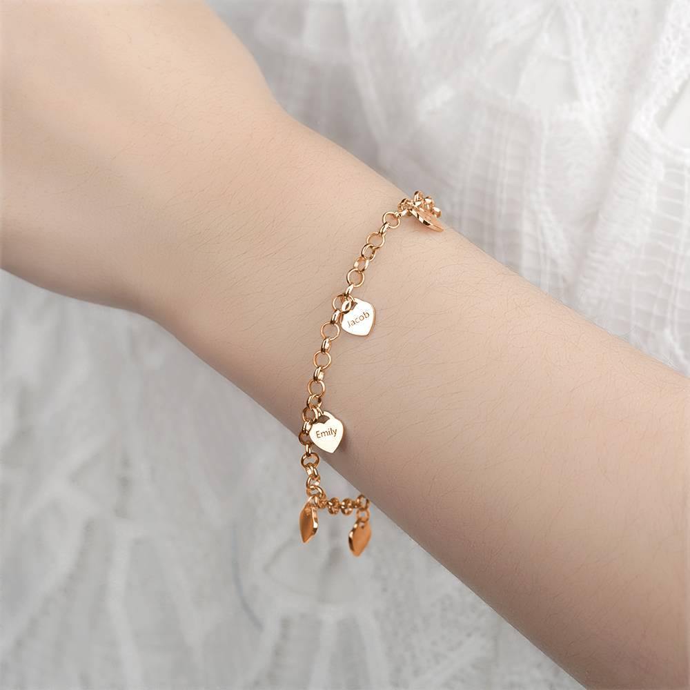 Engraved Bracelet with Heart Six Names Rose Gold Plated