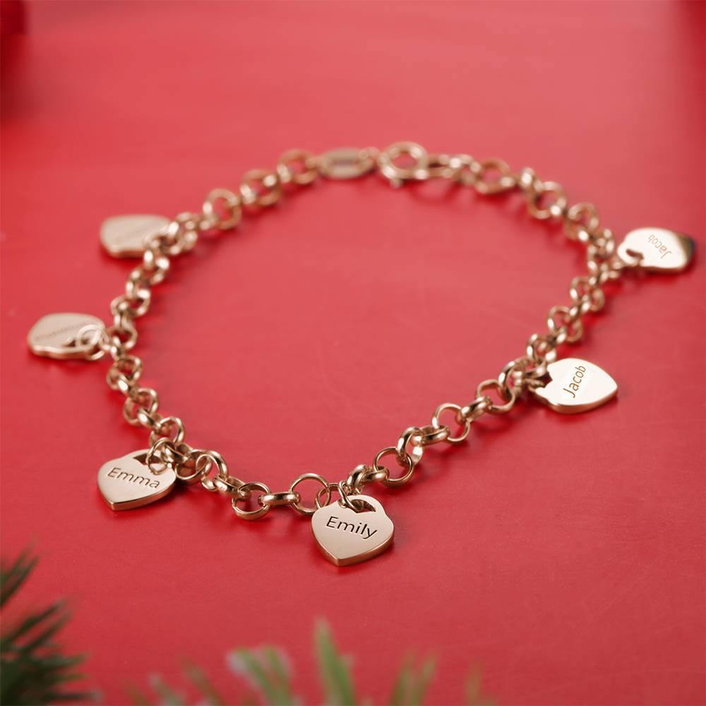 Engraved Bracelet with Heart Six Names Rose Gold Plated