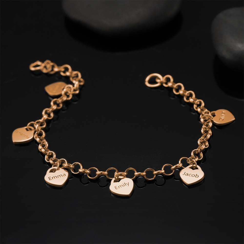 Engraved Bracelet with Heart Six Names Rose Gold Plated