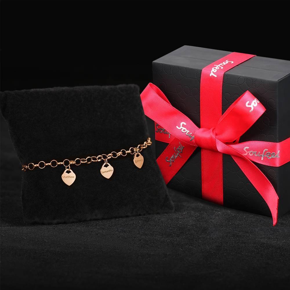 Engraved Bracelet with Heart Six Names Rose Gold Plated