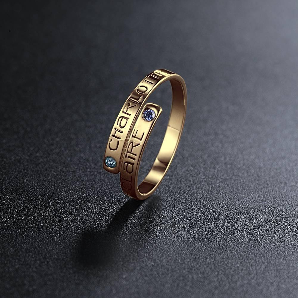 Birthstone Wrap Ring, Engraved Ring I Love You 14K Gold Plated