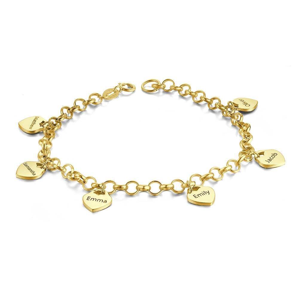 Engraved Bracelet with Heart Six Names Rose Gold Plated