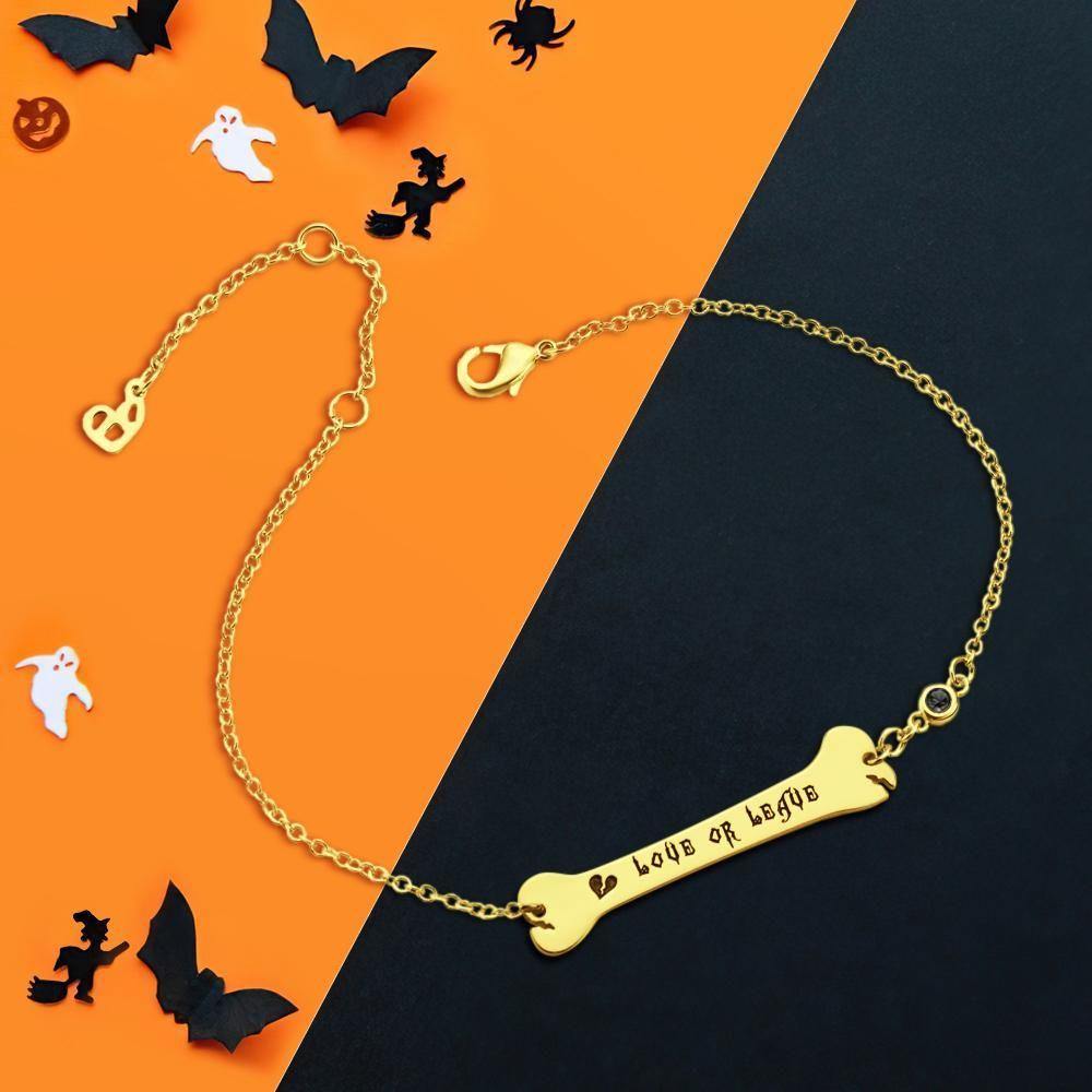 Custom Bracelet Name Bracelet Bone Bar Bracelet with Broken Heart Gifts 14k Gold Plated Silver