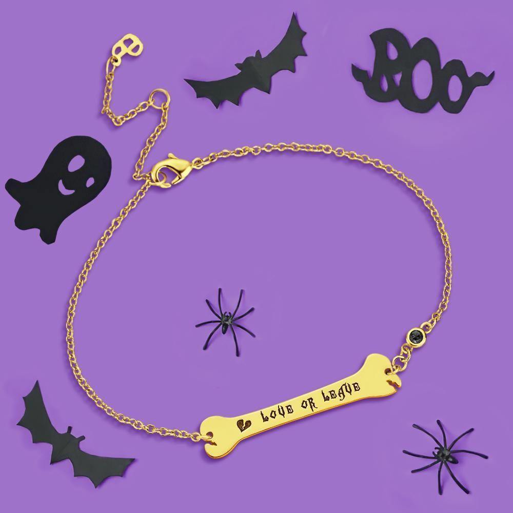 Custom Bracelet Name Bracelet Bone Bar Bracelet with Broken Heart Gifts 14k Gold Plated Silver