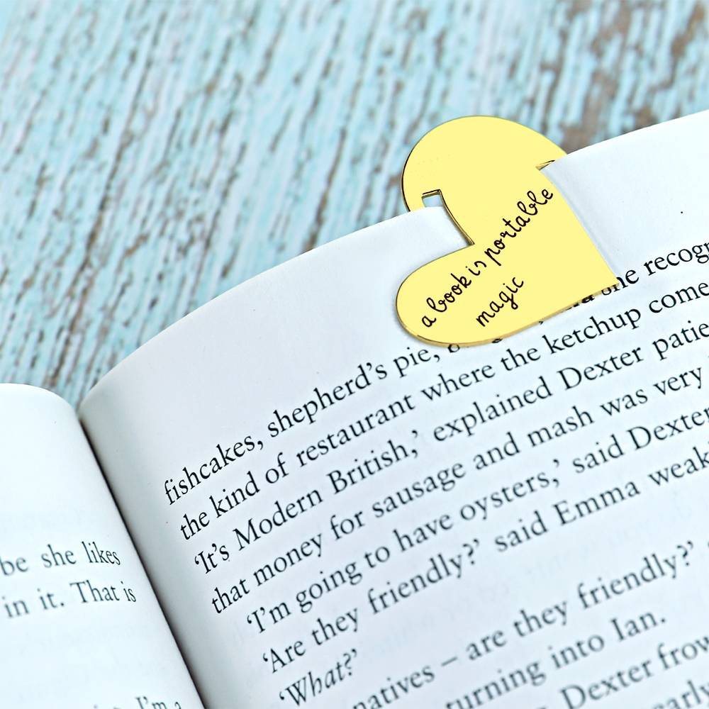 Personalised Engraved Heart-shaped Bookmark - Golden