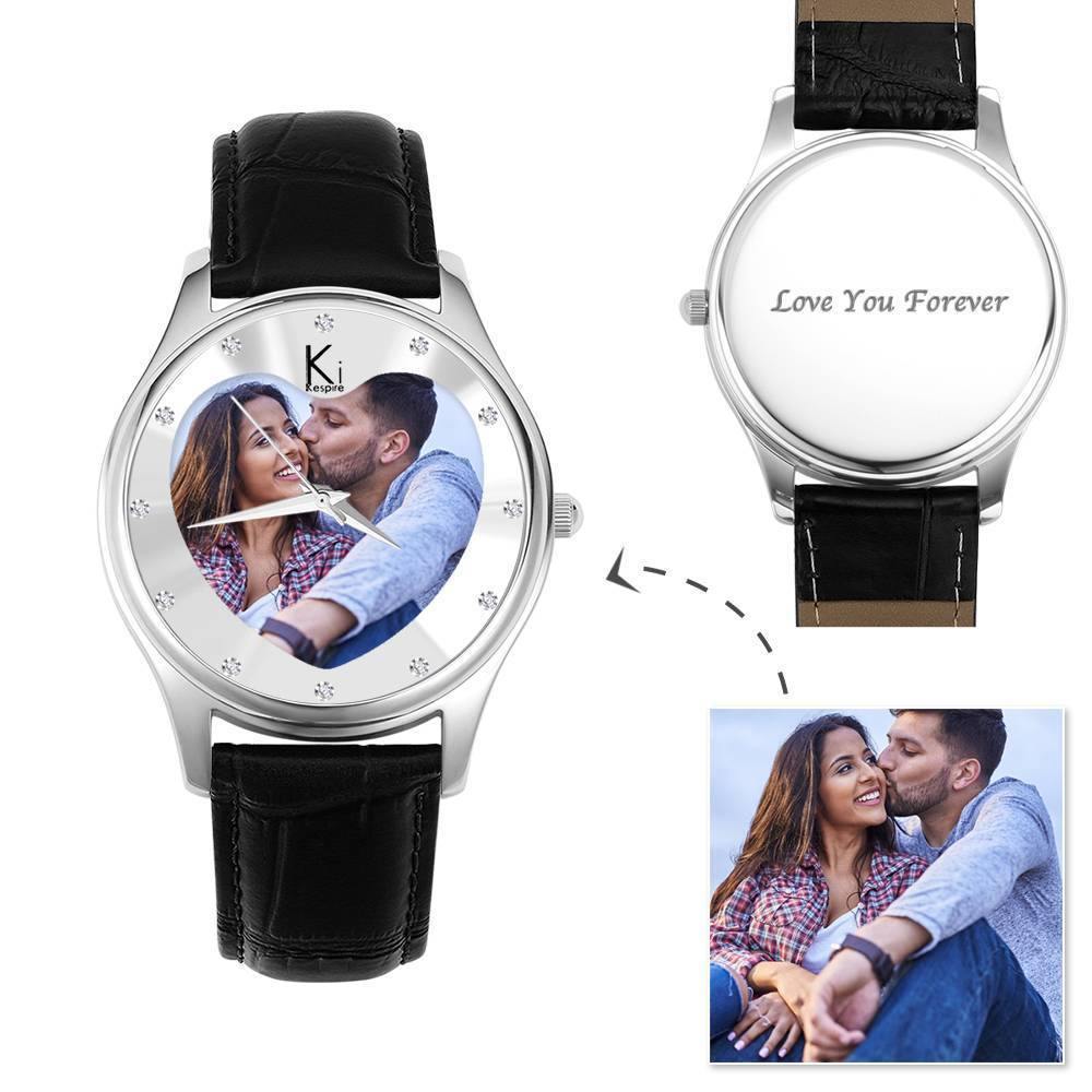 Women's Engraved Black Photo Watch 40mm Black Leather Strap