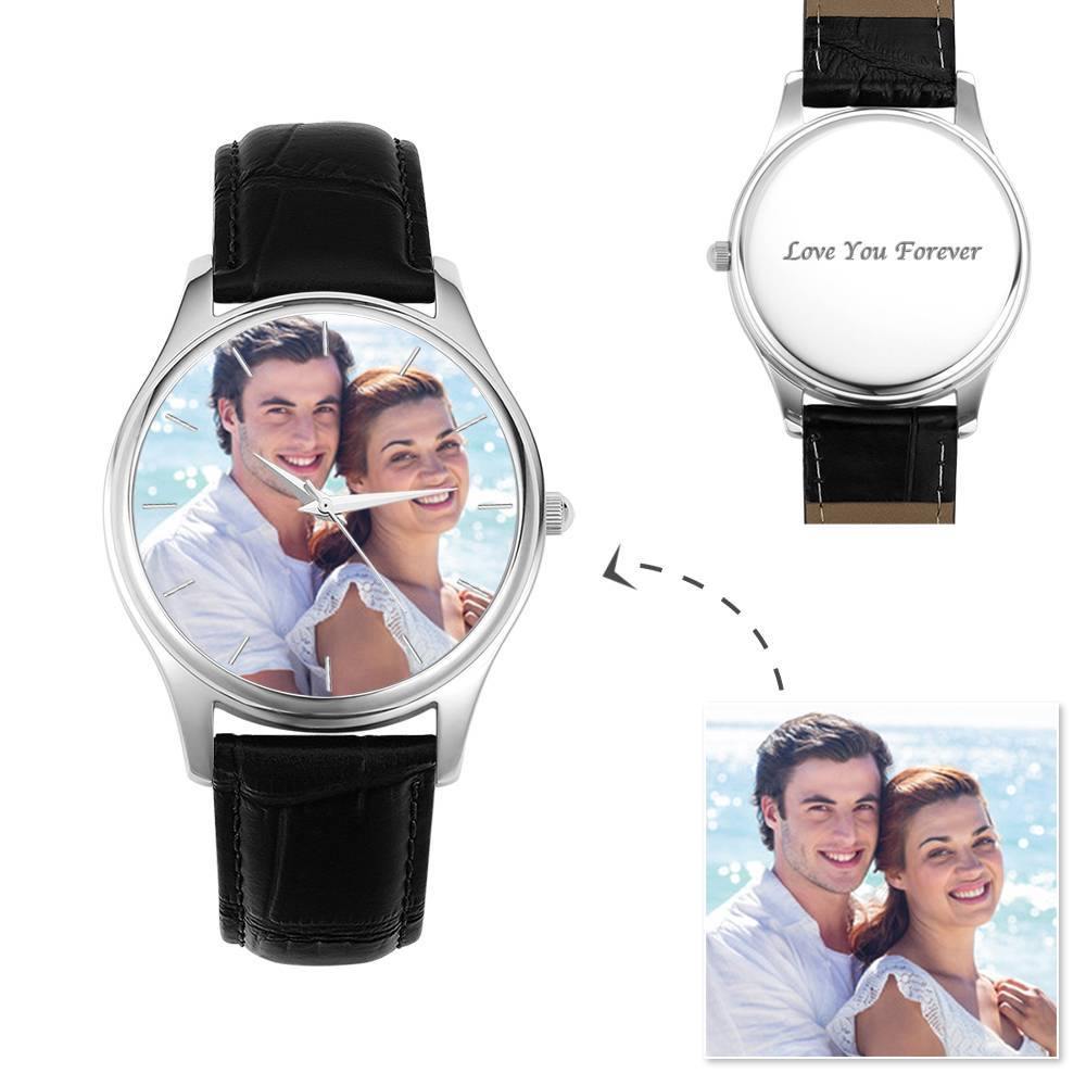 Women's Engraved Photo Watch 40mm Black Leather Strap