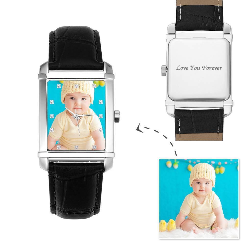 Women's Engraved Photo Watch 36.5*30mm Black Leather Strap