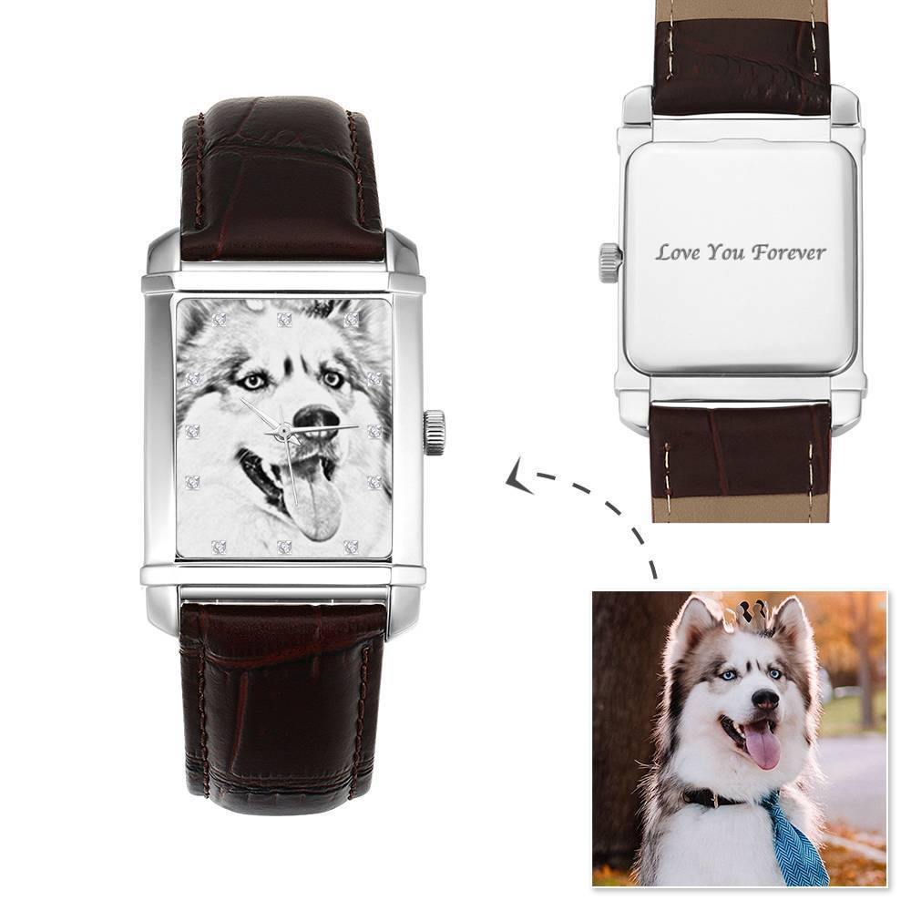 Women's Engraved Photo Watch 36.5*30mm Brown Leather Strap - Sketch