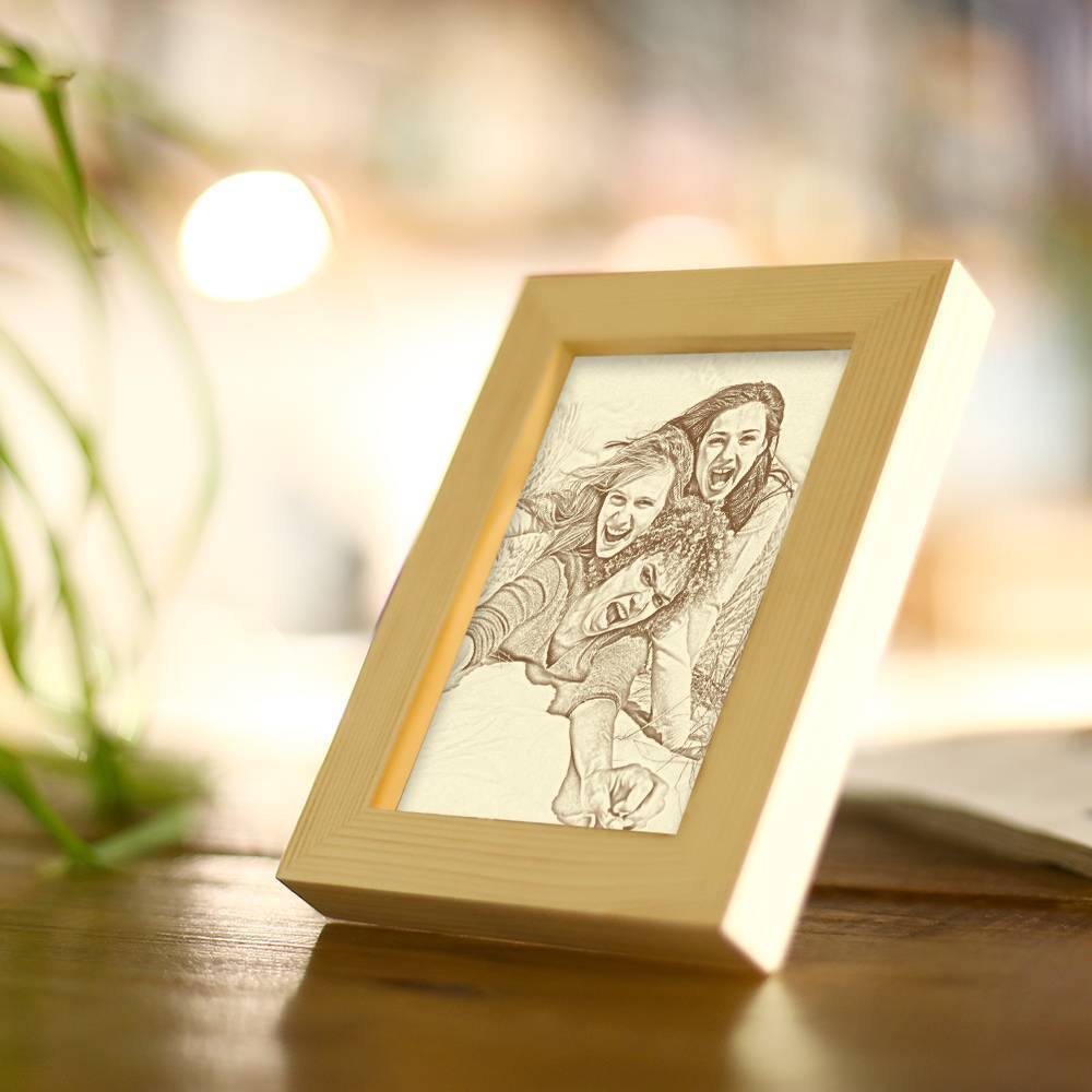 Wooden Custom Photo Frame Sketch Effect 5 Inches Best Friends