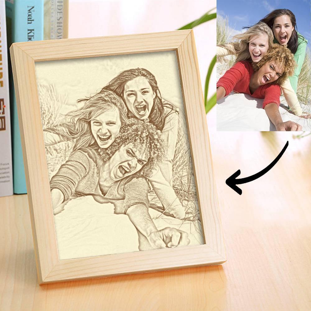 Wooden Custom Photo Frame Sketch Effect 5 Inches Best Friends