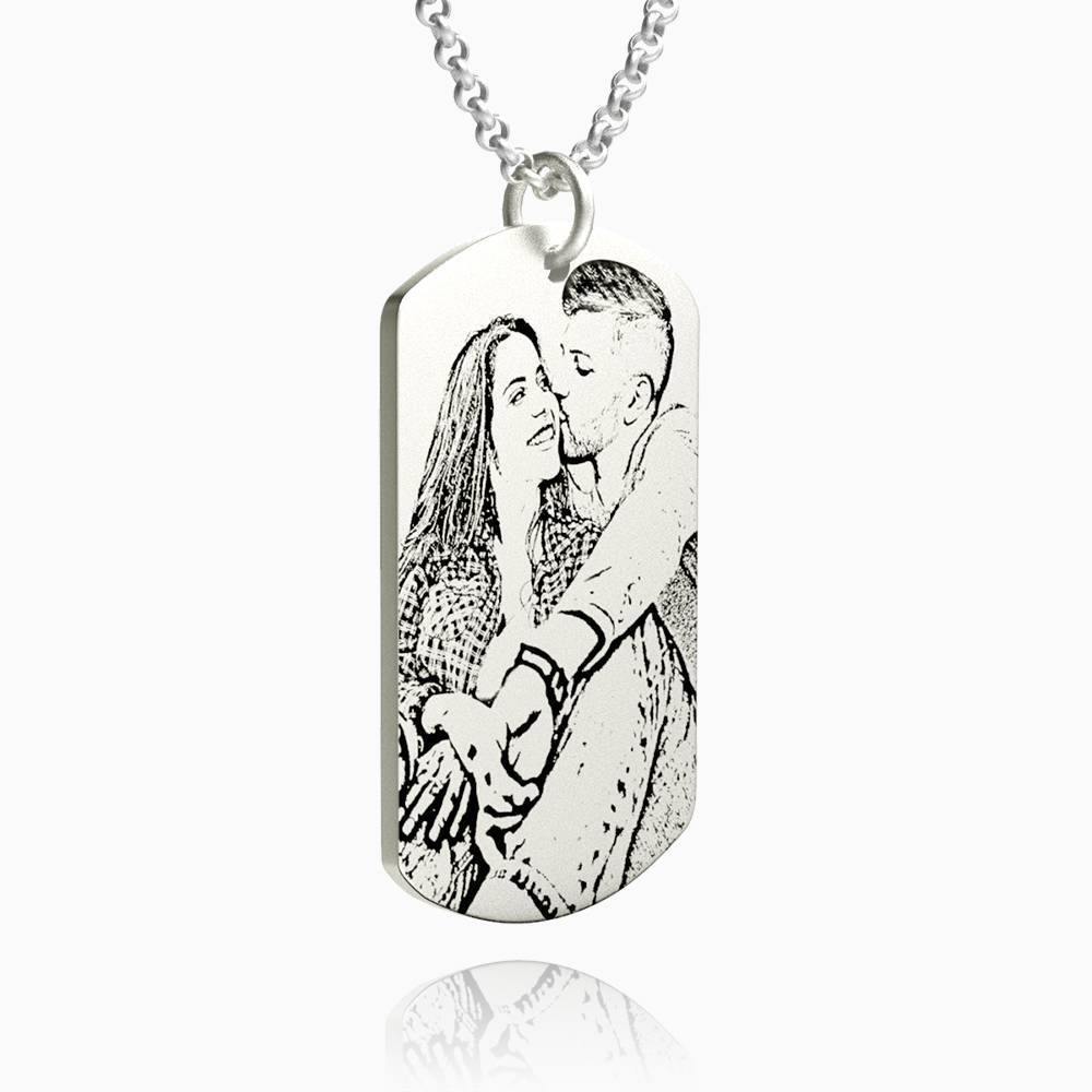 Women's Photo Engraved Tag Necklace with Engraving Silver