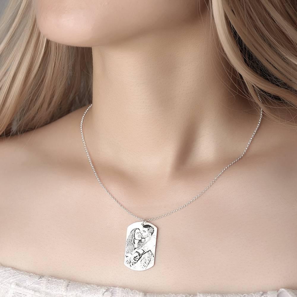 Women's Photo Engraved Tag Necklace with Engraving Silver