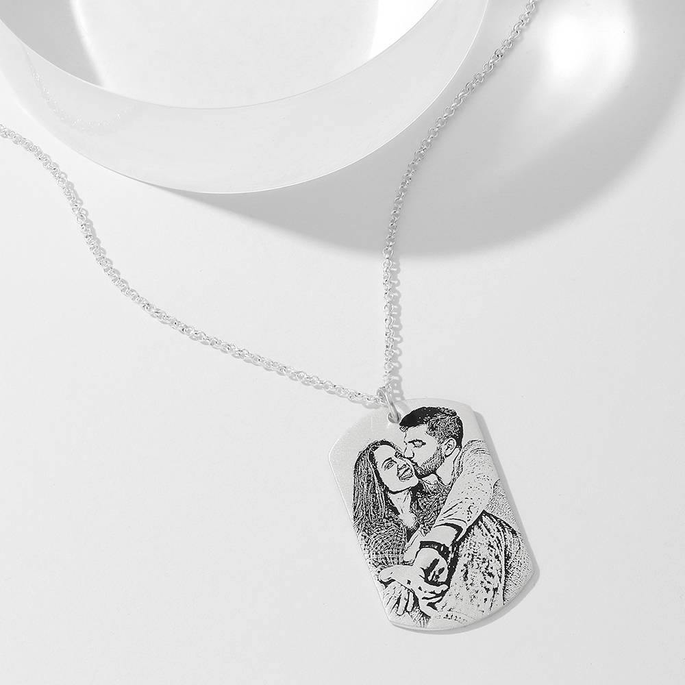 Women's Photo Engraved Tag Necklace with Engraving Silver