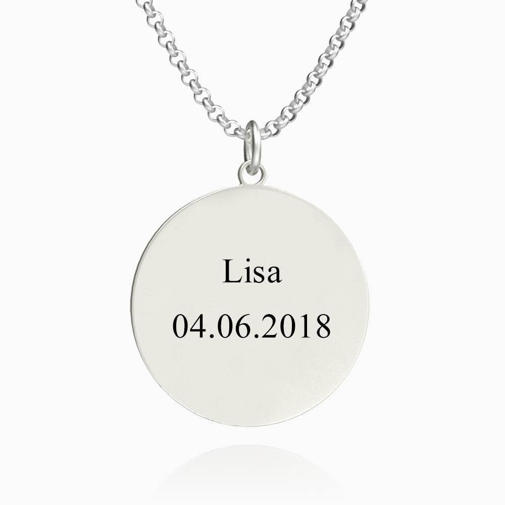 Women's Round Photo Engraved Tag Necklace with Engraving Silver