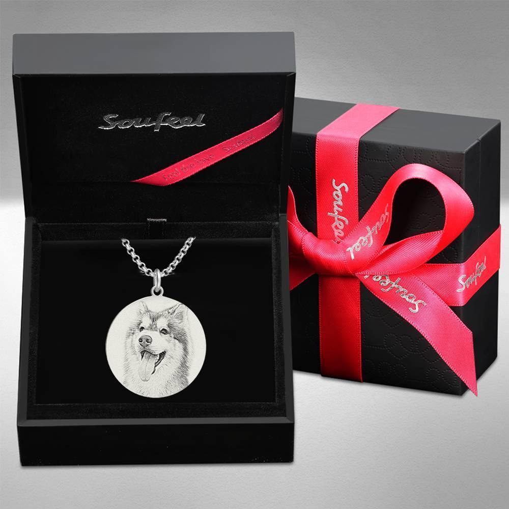 Women's Round Photo Engraved Tag Necklace with Engraving Silver