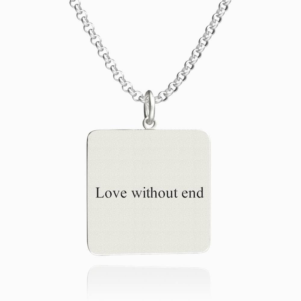 Women's Square Photo Engraved Tag Necklace with Engraving Silver
