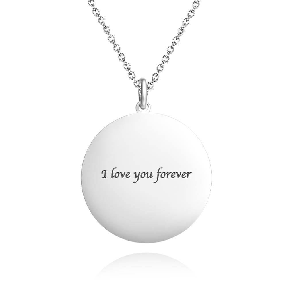 Women's Round Photo Engraved Tag Necklace with Engraving  Silver
