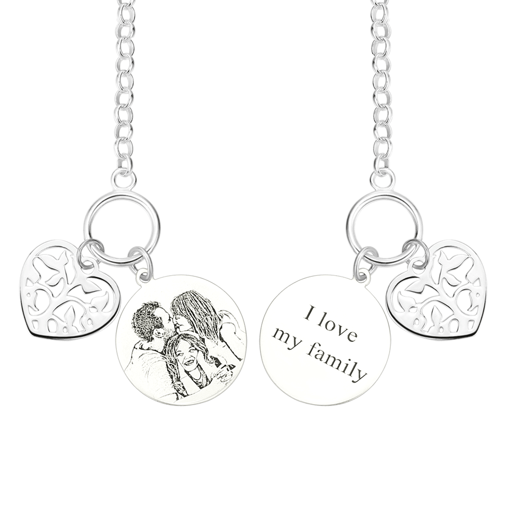 Women's Photo Engraved Tag Bracelet with Engraving Silver