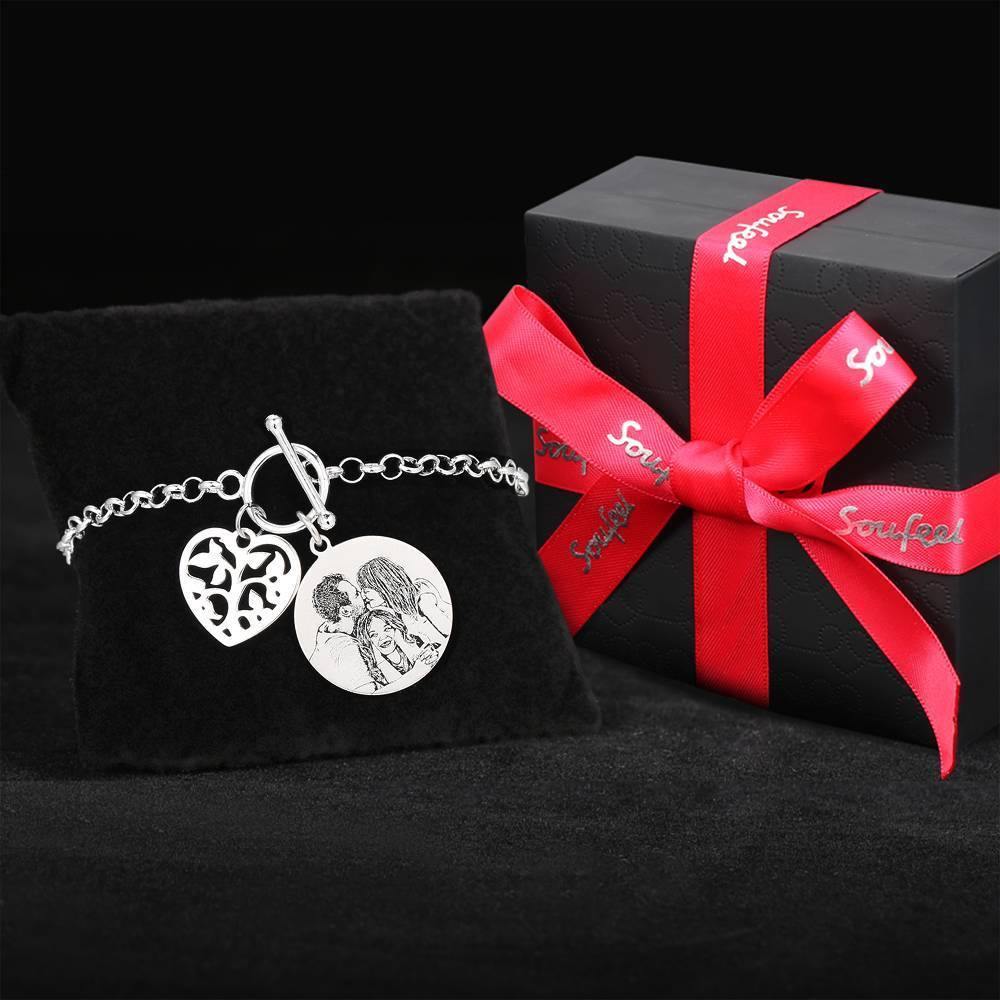 Women's Photo Engraved Tag Bracelet with Engraving Silver