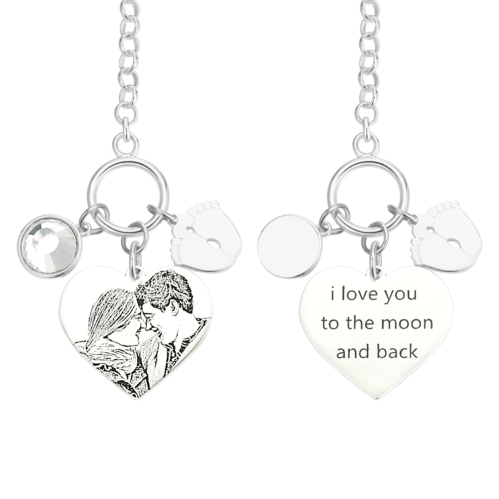 Women's Photo Engraved Tag Bracelet with Engraving Silver