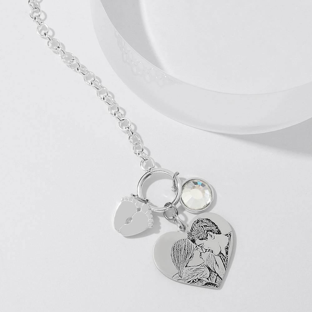 Women's Photo Engraved Tag Bracelet with Engraving Silver
