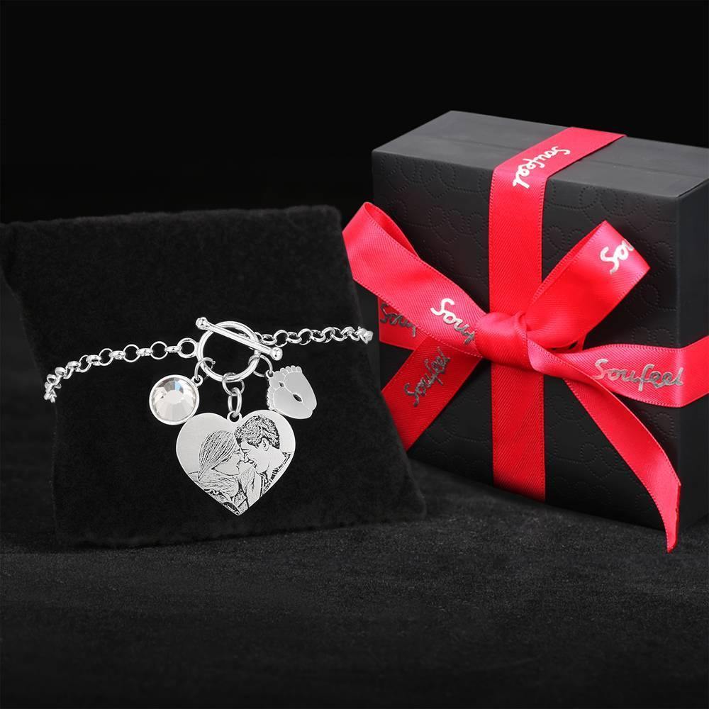 Women's Photo Engraved Tag Bracelet with Engraving Silver