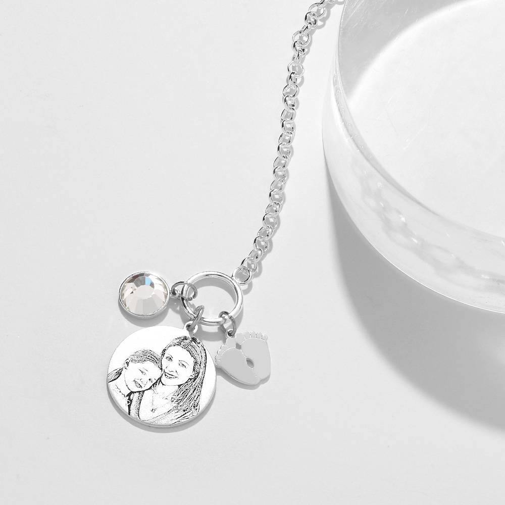 Women's Photo Engraved Tag Bracelet with Engraving Silver