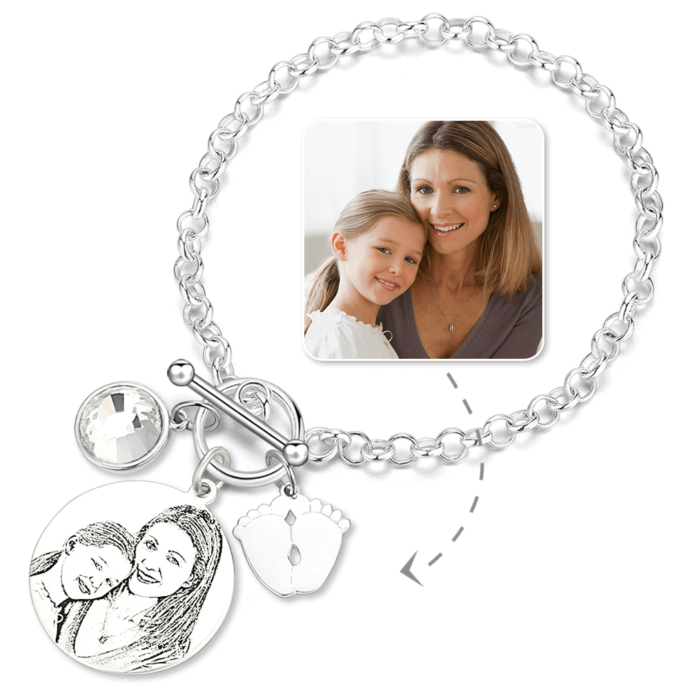 Women's Photo Engraved Tag Bracelet with Engraving Silver